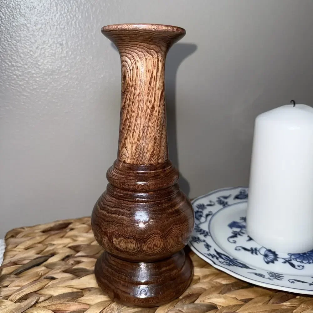 Vintage Hand Turned Wood Vase AKS 54 Mid Century Modern Organic Decor 8.5